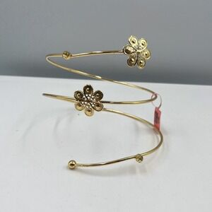VTG Gold Tone Spiral Arm Cuff Bracelet Floral Filigree Wrap Bangle Adjustable